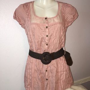 3 for $20 - Pink Button front top with belt